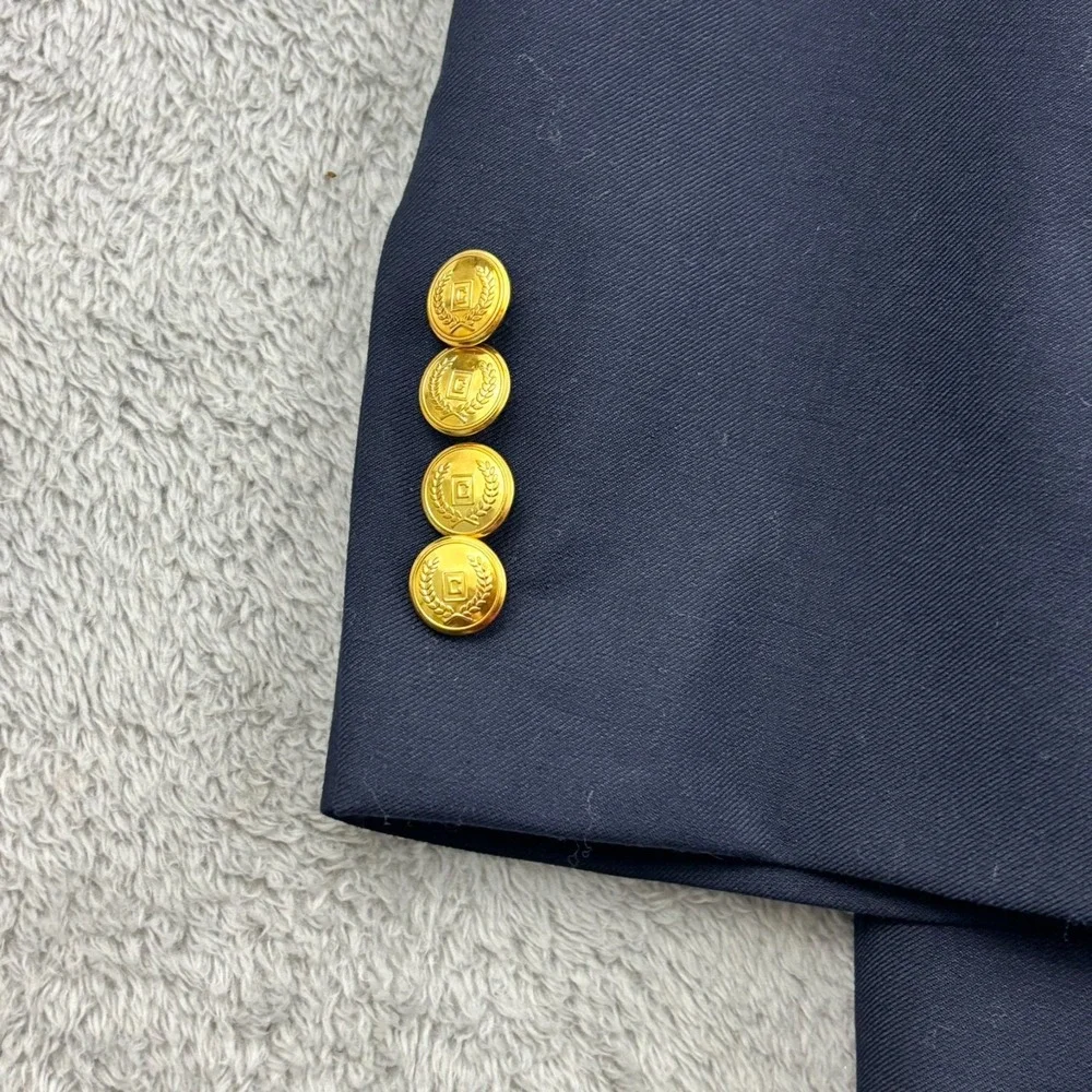 Chaps 100% Wool Gold Button Blazer Mens 42L Navy Blue Single Breast Preppy Yacht